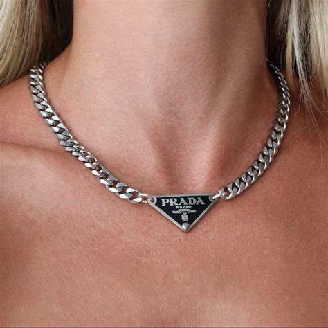 women's prada necklace triangle|prada silver tag necklace.